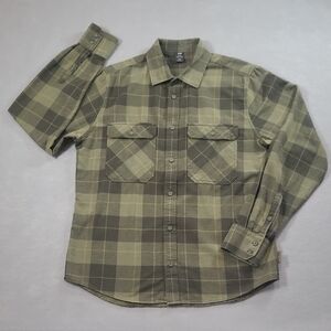 Helly Hansen Flannel Shirt Men's sz M Green Plaid Long Sleeve Button Up